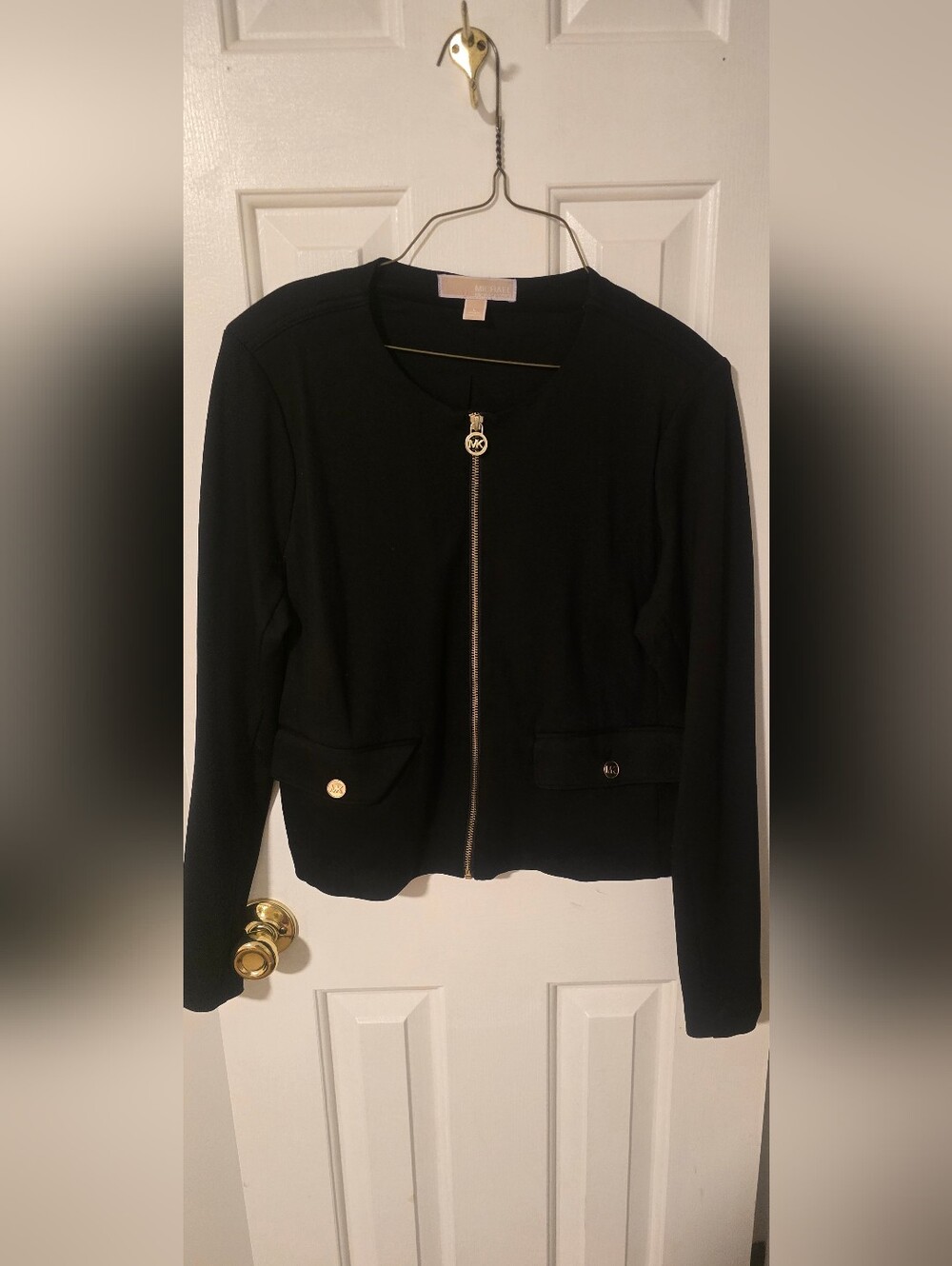 Michael Kors Black Zip-Front Jacket with Gold Accents
